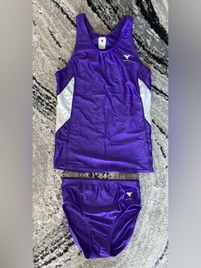 Purple Athletic Singlet and Brief Set with White Panels